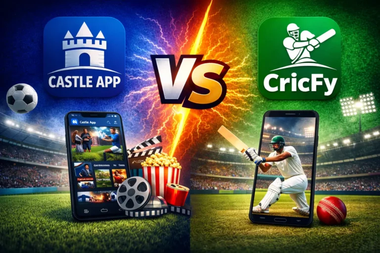 Castle App vs CricFy comparison showing streaming apps for cricket and entertainment