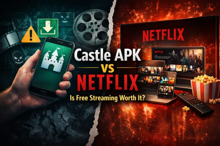 Castle APK vs Netflix comparison showing free streaming risks vs premium streaming benefits