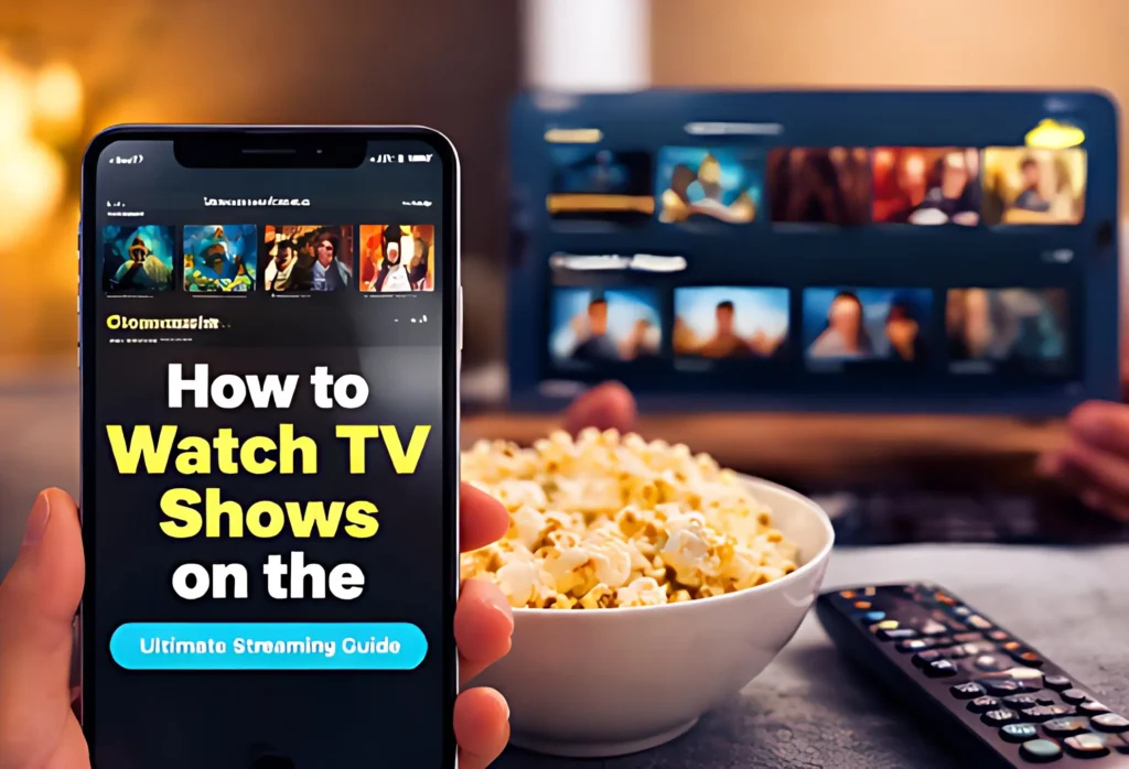 watch TV shows on Castle App smartphone streaming interface with popcorn and TV background