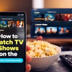 watch TV shows on Castle App smartphone streaming interface with popcorn and TV background