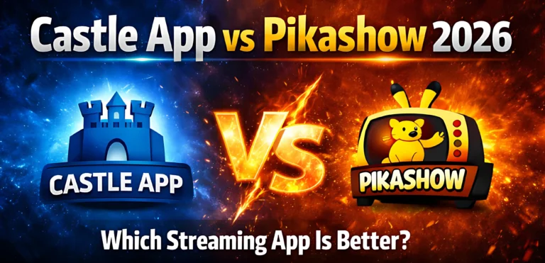 Castle App vs Pikashow 2026 comparison showing logos and streaming app differences