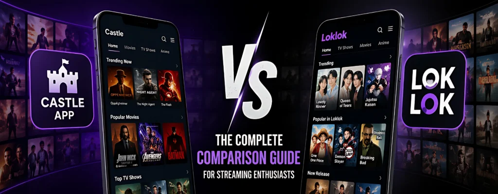 Castle App vs Loklok comparison showing streaming apps interface and features side by side
