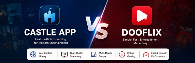 Castle App vs DooFlix comparison showing features, streaming quality, and user experience side by side