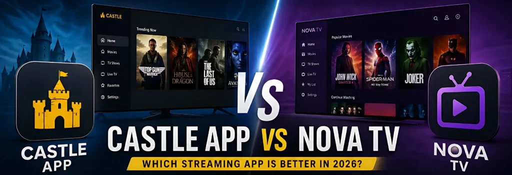 Castle App vs Nova TV comparison showing streaming interface, features, and performance differences