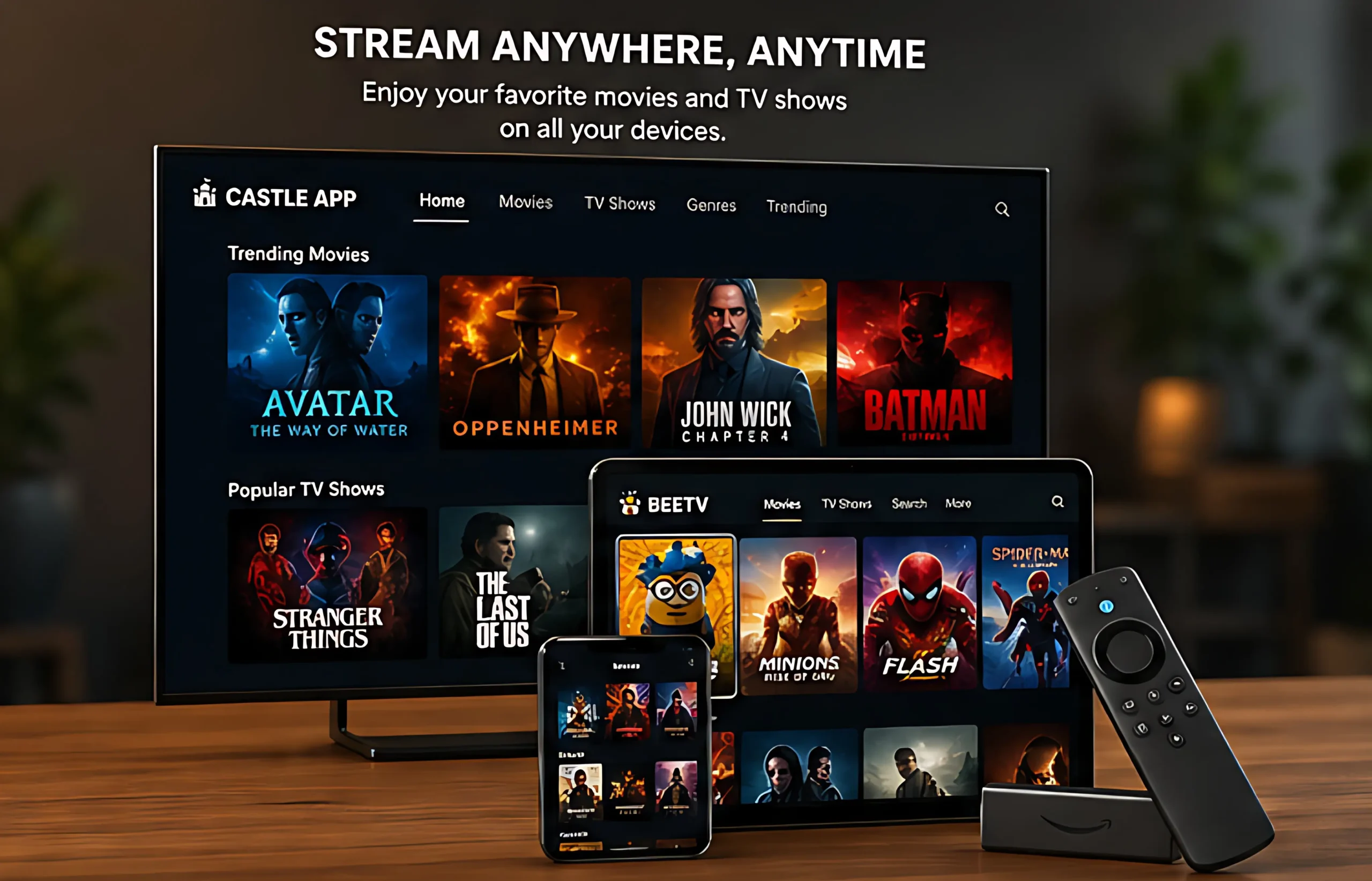 Castle App and BeeTV streaming apps on smart TV mobile and streaming devices interface preview